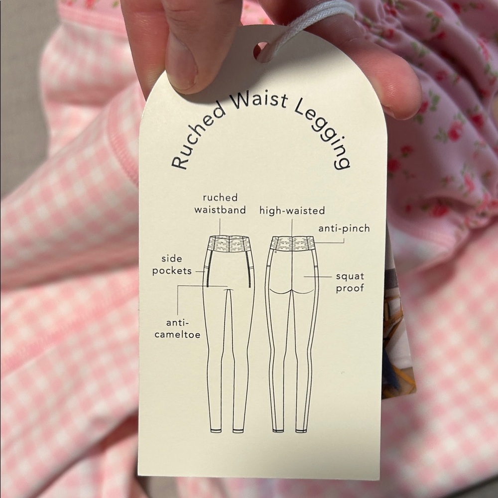 Blogilates Pink Gingham Leggings with Floral Ruched Waistband - Picture 8 of 9